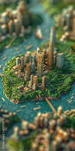 Generate an isometric pixel city. Make it look like a miniature city.