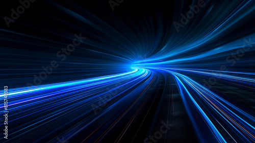 Wallpaper Mural Futuristic High-Speed Blue Light Lines on Black Background Torontodigital.ca