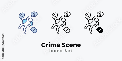 Crime Scene Icons thin line and glyph vector icon stock illustration