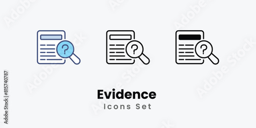 Evidence Icons thin line and glyph vector icon stock illustration