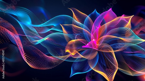Abstract Attractive Colorful Flower Shape Of Glowing Fluid Wave Line Lights Background Effect