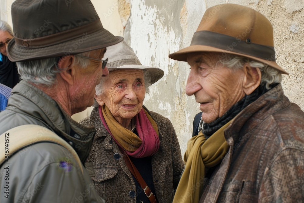 Portrait of a group of senior people in the old town. Portrait of a group of senior people in the old town.