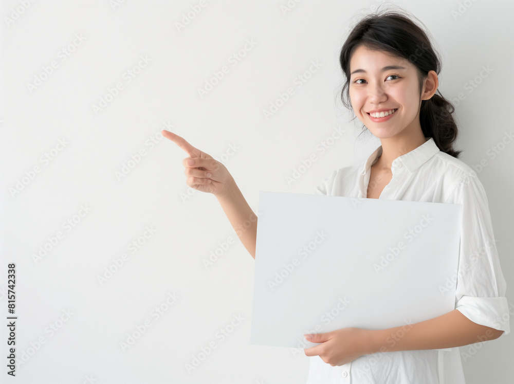 woman holding blank sign woman holding blank sign
