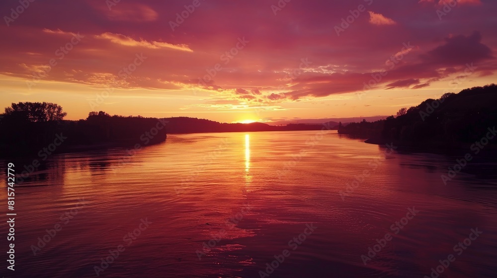 Beauty of a sunset casting its golden glow over the river