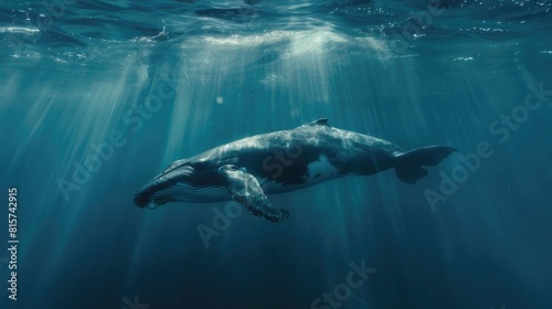 Majestic Encounter A Whale Gracefully Swimming in the Ocean s Depths 