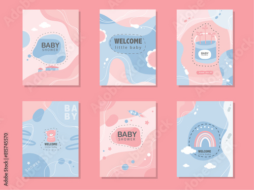 Set of baby shower invitations cards,poster,greeting,template,geometric,Vector illustrations © issaystudio