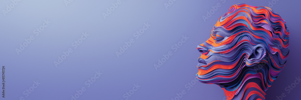 3D colorful layered head profile on violet hue 3D colorful layered head profile on violet hue