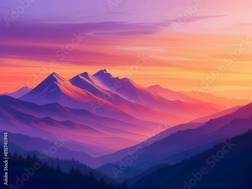 nature background of a serene sunset over a majestic mountain range, with the sky painted in hues of orange, pink, and purple © iLegal Tech