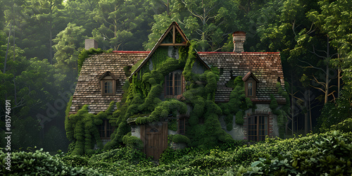 Fairy-Tale Cottage in Lush Forest Setting Cozy Cottage Nestled in Green Forest Delight Hidden Gem: Cottage in Verdant Forest Glade © Sania