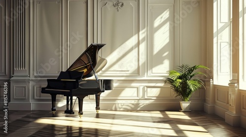 grand piano on luxury empty room realistic