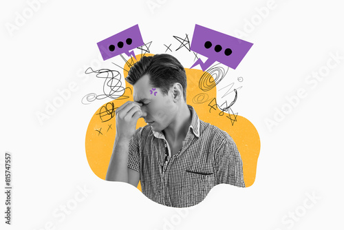 Tableau sur toile Creative collage picture young man mind mess depression migraine headache textbo