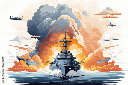 naval invasion nuclear bombing illustration