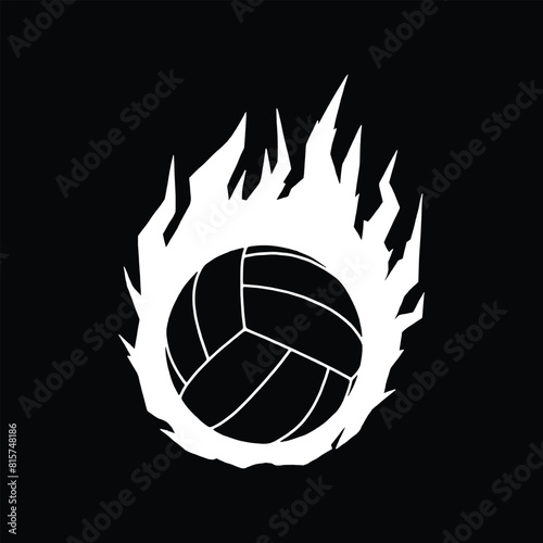 Volleyball with fire and flame shape illustration. Flaming volleyball simple vector. Isolated on black background.
