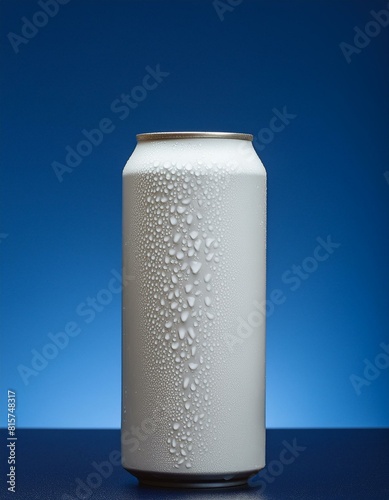 Blue Symphony: White Can with Water Droplets, 3D Rendering