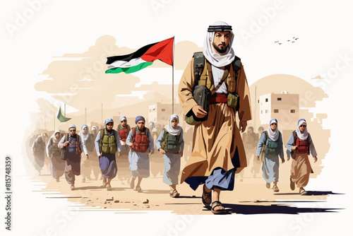Palestinian refugees fleeing war Israel illustration 