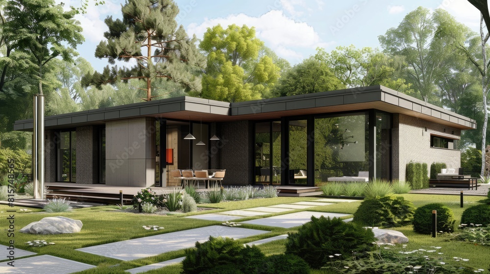 a modern villa courtyard gate, featuring a sleek flat roof and a small area of modern paving, creating a welcoming entrance with minimalist sophistication. a modern villa courtyard gate, featuring a sleek flat roof and a small area of modern paving, creating a welcoming entrance with minimalist sophistication.