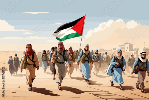 Palestinian refugees fleeing war Israel illustration 