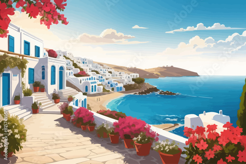 the most beatiful mykonos greece illustration illustration