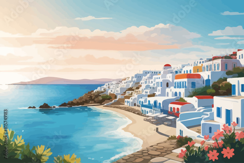 the most beatiful mykonos greece illustration illustration