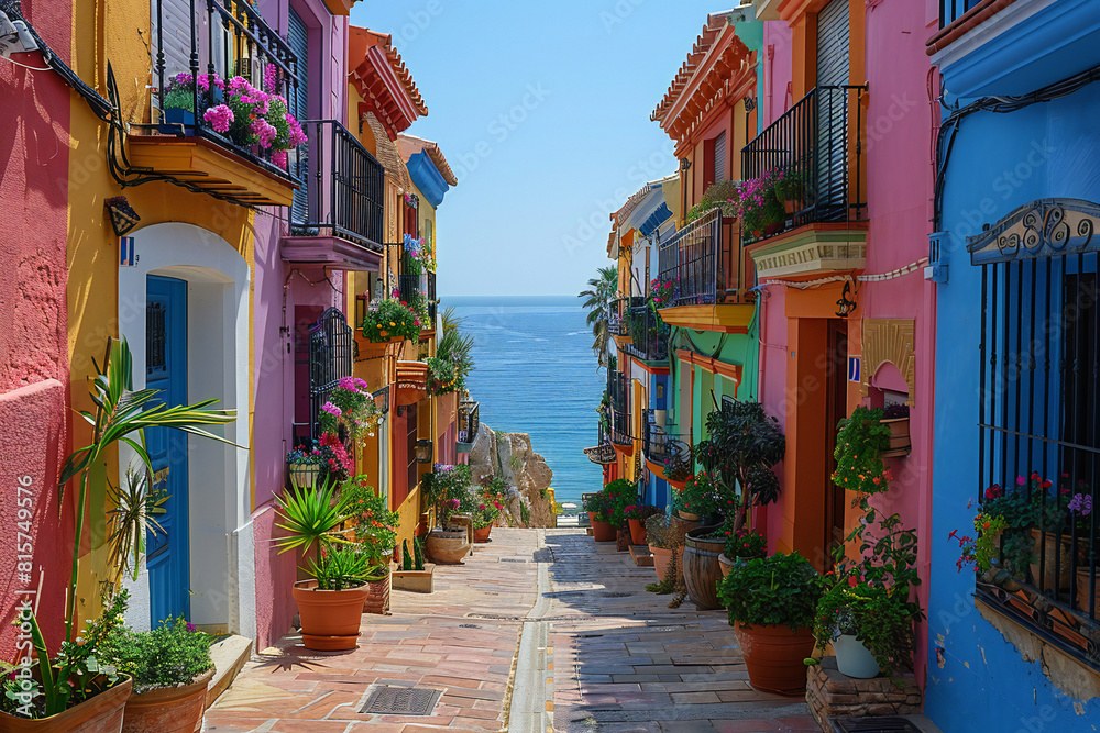 Villajoyosa Street View with Multi-Colored Houses