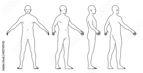 Vector Illustration of a Man’s Body From Different Perspectives. Outline Style