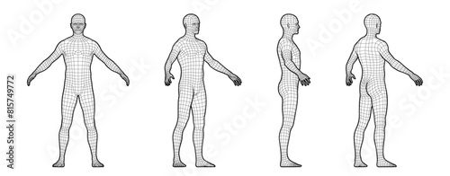 Vector Illustration of a Man’s Body From Different Perspectives. 3D Mesh Style