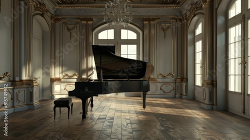 grand piano on luxury empty room realistic