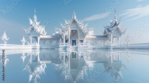 A serene, white temple constructed from pure calcium carbonate photo