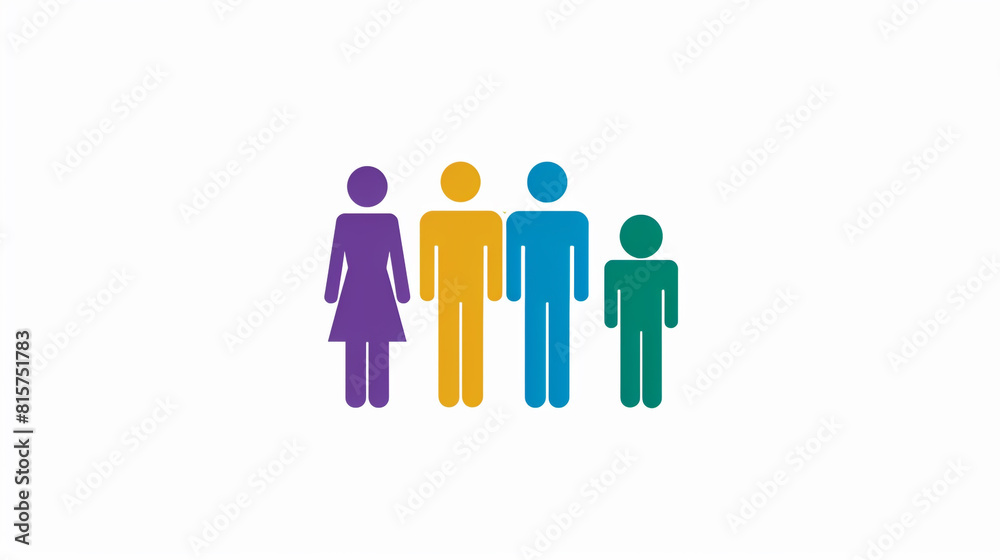 A family activity analysis icon with four colorful figures on a white background. A family activity analysis icon with four colorful figures on a white background.
