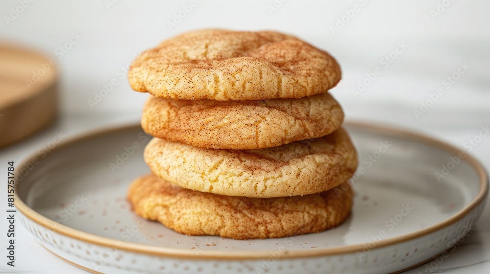 Soft and Chewy Snickerdoodle Cookies made at Home on a Plate viewed from the side Room for text Soft and Chewy Snickerdoodle Cookies made at Home on a Plate viewed from the side Room for text