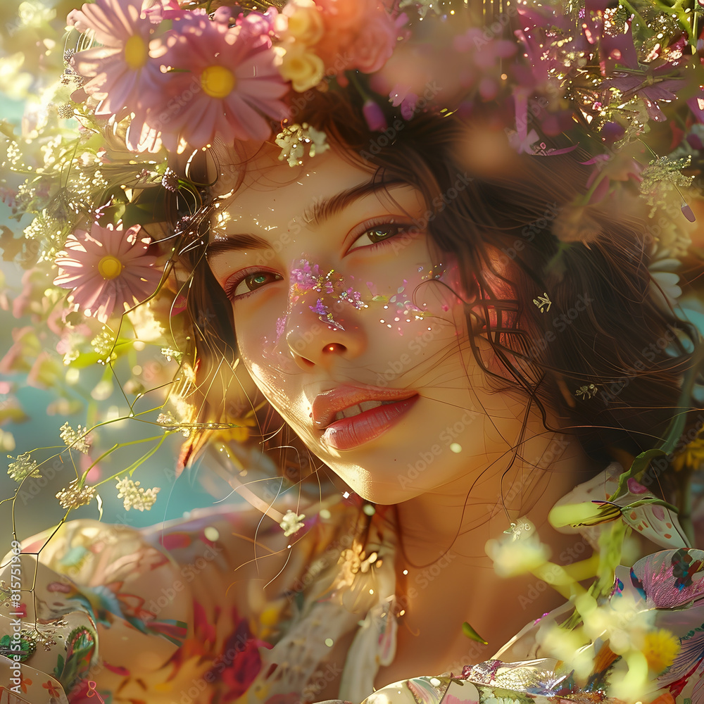 Radiant Floral Portrait in an Idyllic Sun Dappled Meadow Radiant Floral Portrait in an Idyllic Sun Dappled Meadow