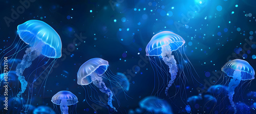 Several jellyfish swimming together in the water photo