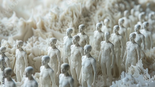 3D rendering of an army of faceless mannequins. photo
