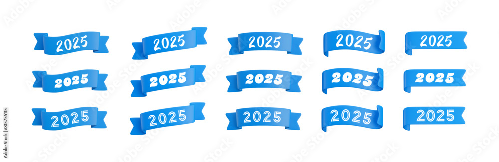Vector cartoon 3d blue folded ribbons set with numbers 2025, realistic 3d design elements for graduation design, yearbook, new year greeting card, Christmas design. Vector cartoon 3d blue folded ribbons set with numbers 2025, realistic 3d design elements for graduation design, yearbook, new year greeting card, Christmas design.