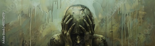 Painting of a person covered in mud covering their face. Banner photo