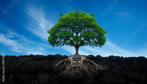 tree with roots isolated on white background