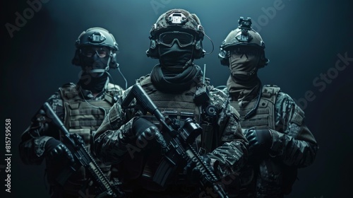 Special forces soldiers in black uniforms and masks
