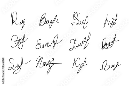 Fake manual signature for documents. Handwritten autograph set. Scrawl signature