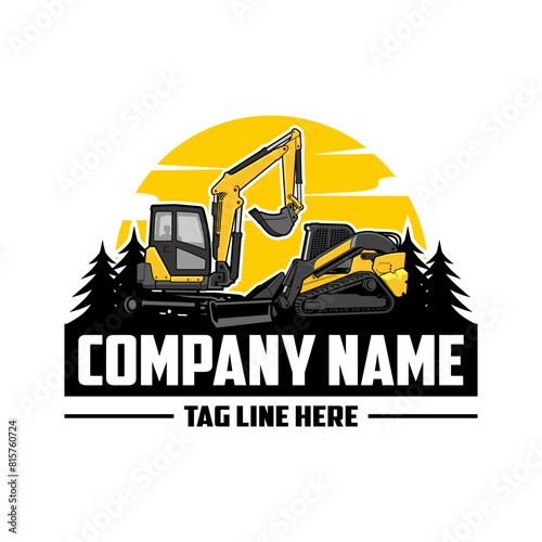 mini excavator,  Skid steer loader company  logo vector image