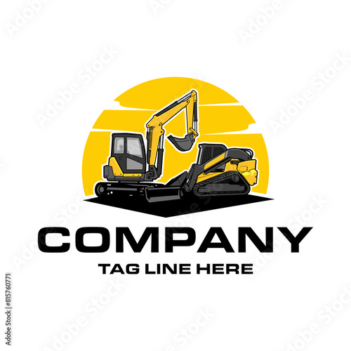 mini excavator,  Skid steer loader company  logo vector image