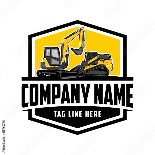 mini excavator,  Skid steer loader company  logo vector image