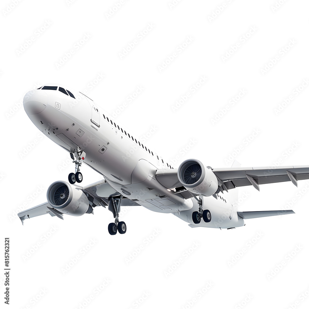 White Passenger airplane. Jet plane flying isolated on white background White Passenger airplane. Jet plane flying isolated on white background