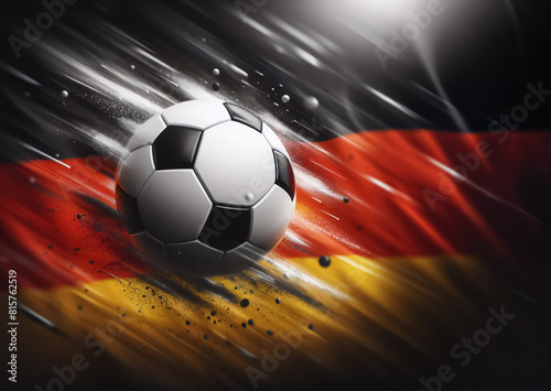 Fußball mit Bewegungsstreifen auf einer Deutschlandflagge, copy space, 2024 photo