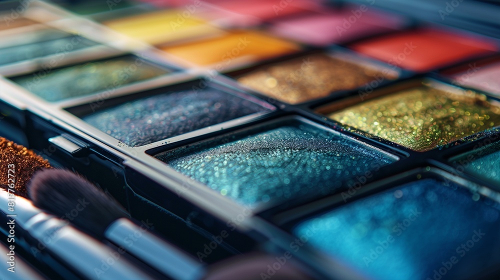 Close-up makeup kit, various shades of eyeshadow makeup brush