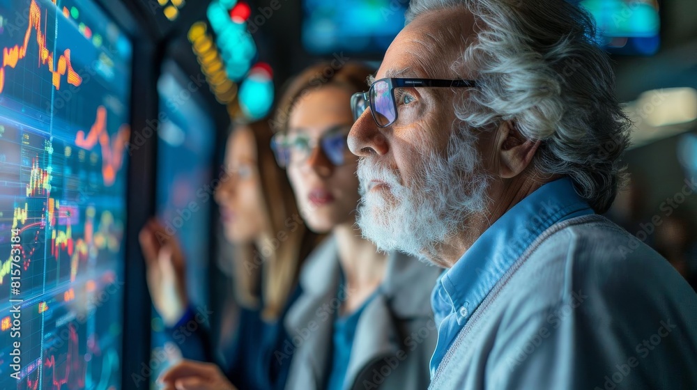 Obraz premium Research team using machine learning to predict stock market trends based on historical data