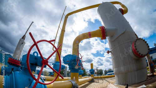 Gas processing station. Underground gas storage. Shut-off valves