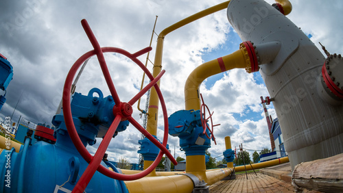 Gas processing station. Underground gas storage. Shut-off valves