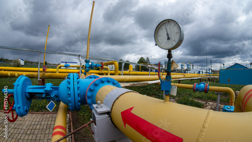 Gas processing station. Underground gas storage. Shut-off valves
