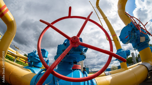 Gas processing station. Underground gas storage. Shut-off valves