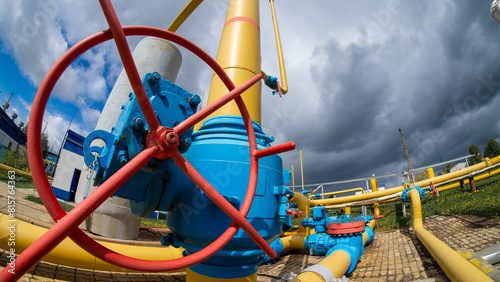 Gas processing station. Underground gas storage. Shut-off valves